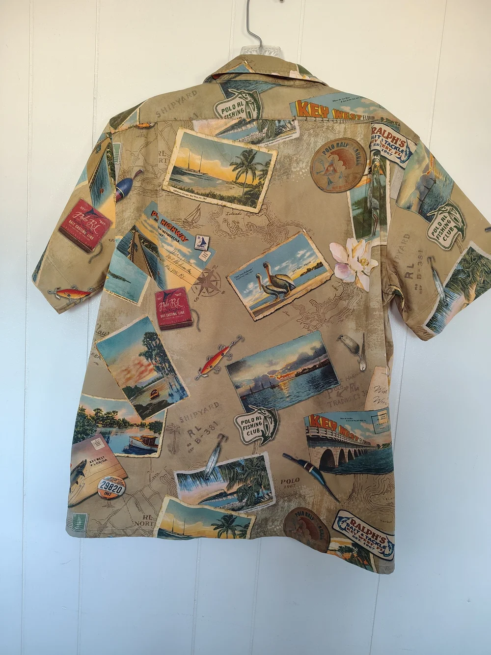 Polo by Ralph Lauren Tan Travel-Print Camp Shirt Size M